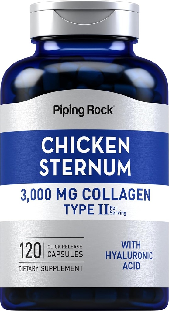 Piping Rock Chicken Sternum Typ II Collagen Supplement | 3000mg | 120 kapslar | med Hyaluronsyra | Non-GMO, Gluten Free
