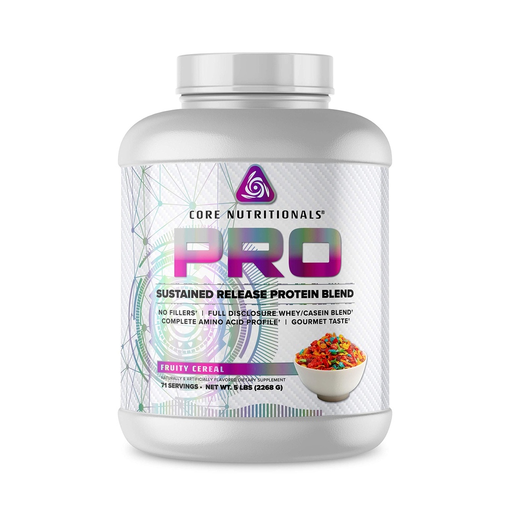 Core Nutritionals Pro Sustained Release Whey Protein Blend | med Digestive Enzymes | 25g Protein, 2g Carbs | No Fillers | 5 Pound (Fruity Cereal)