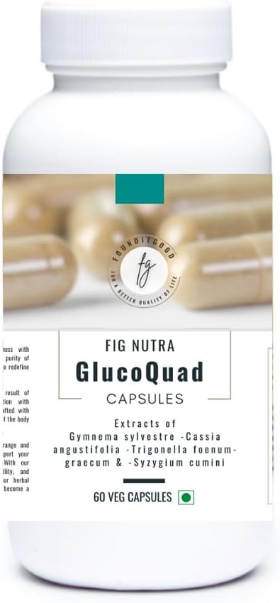 FiG Nutra "GlucoQuad" Capsules | Herbal Metabolic Support Supplement | Gymnema, Fenugreek, Cassia, Syzygium Blend | 60 Veg Capsules
