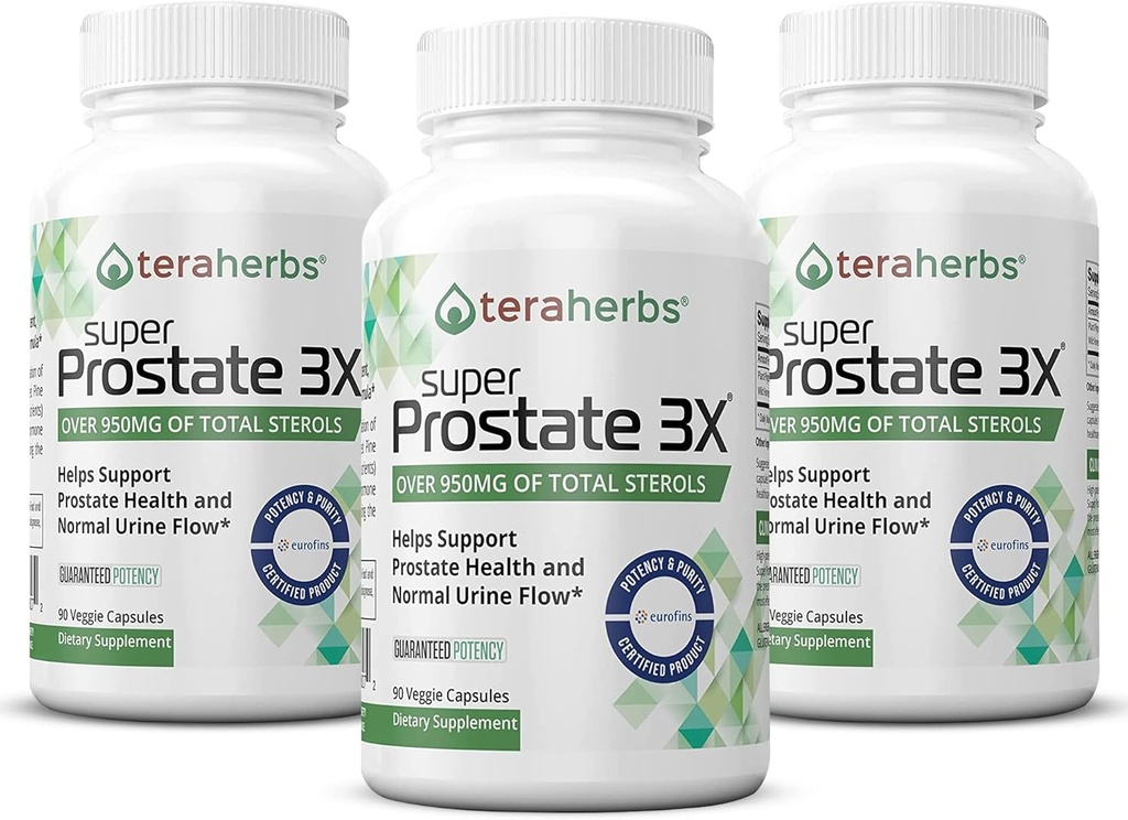 Tera Herbs Super Prostate 3X - Bladder Control, Hormone Balance & Support för utvidgad prostata och frekvent urinering - Prostata Supplements för män w/Beta Sitosterol inte Saw Palmetto (3 Pack)