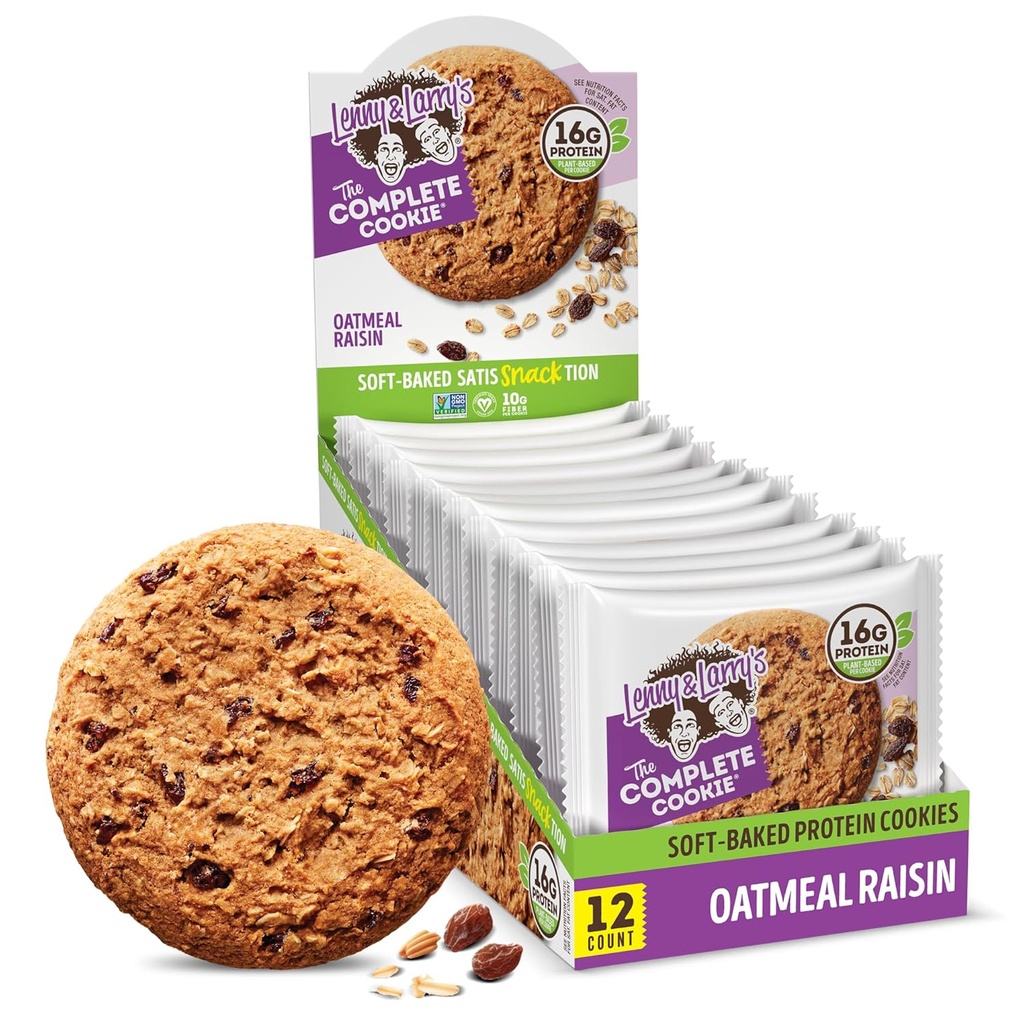 Lenny & Larry's The Complete Cookie, Oatmeal Raisin, 16g Plant Protein, Vegan, Non-GMO, 4 Ounce (Pack av 12)