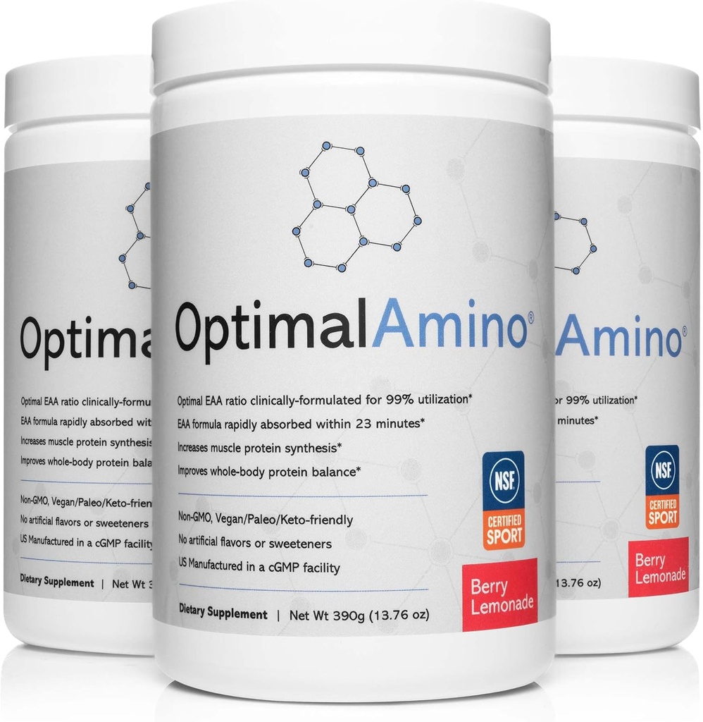 OptimalAmino® Elite Bundle (3 månader) Bästa Pre/Post Workout Recovery Drink, 99% Utilization Essential Amino Acid Supplement, NSF Certified för Sport® Certified