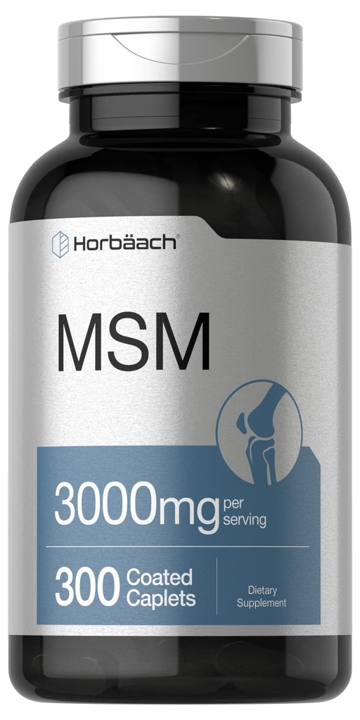 Horbäach MSM Supplement | 3000mg | 300 Coated Caplets | Methylsulfonylmetan med Calcium | Vegetarian, icke-GMO, Gluten Free
