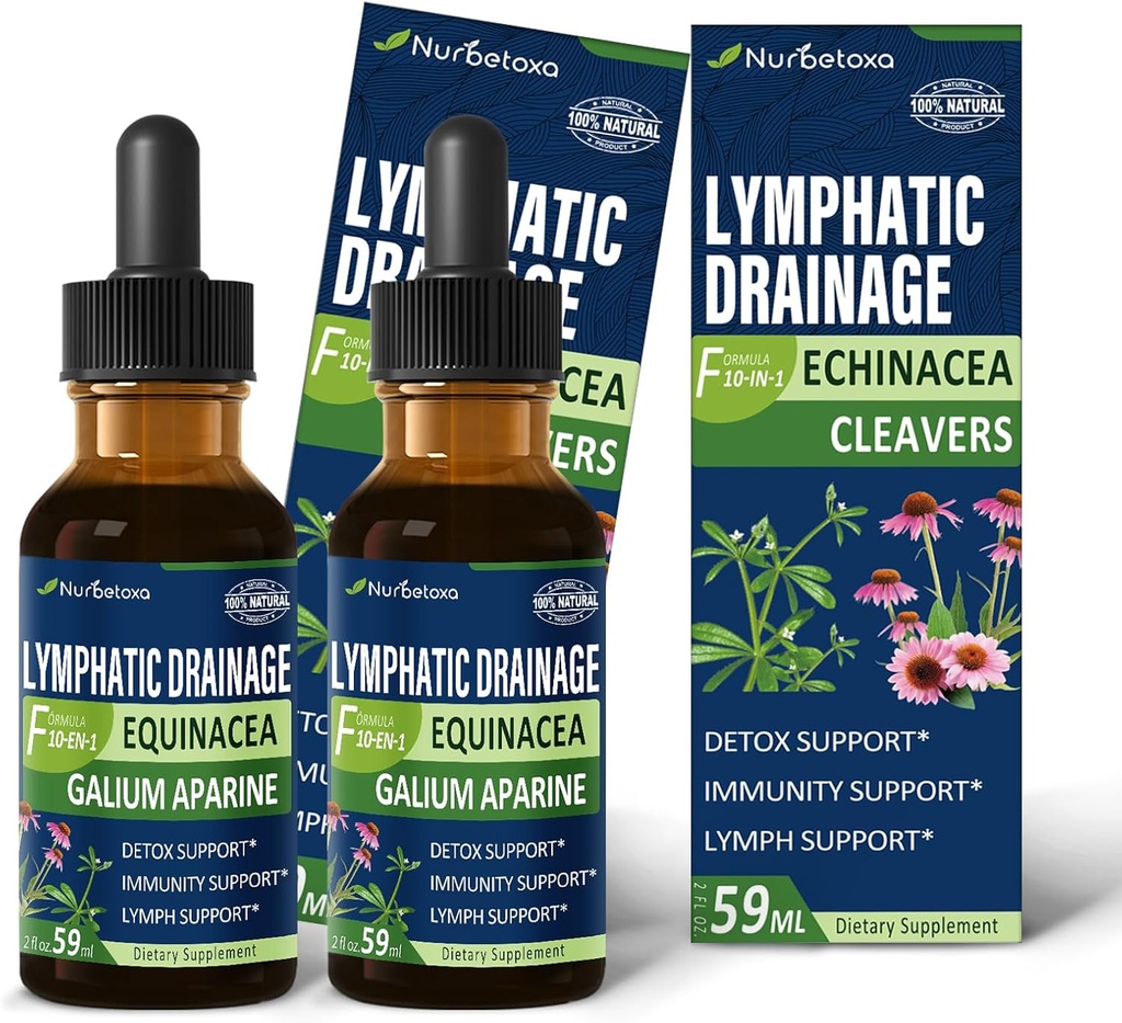 Cleavers Lymphatic Drainage Drops för Lymph Detox Cleanse, Gotas de Equinacea y Diente de Leon para Drenaje Linfatico, Lymphedema Support Formel med Echinacea, Använd med Massage Tool. 4oz
