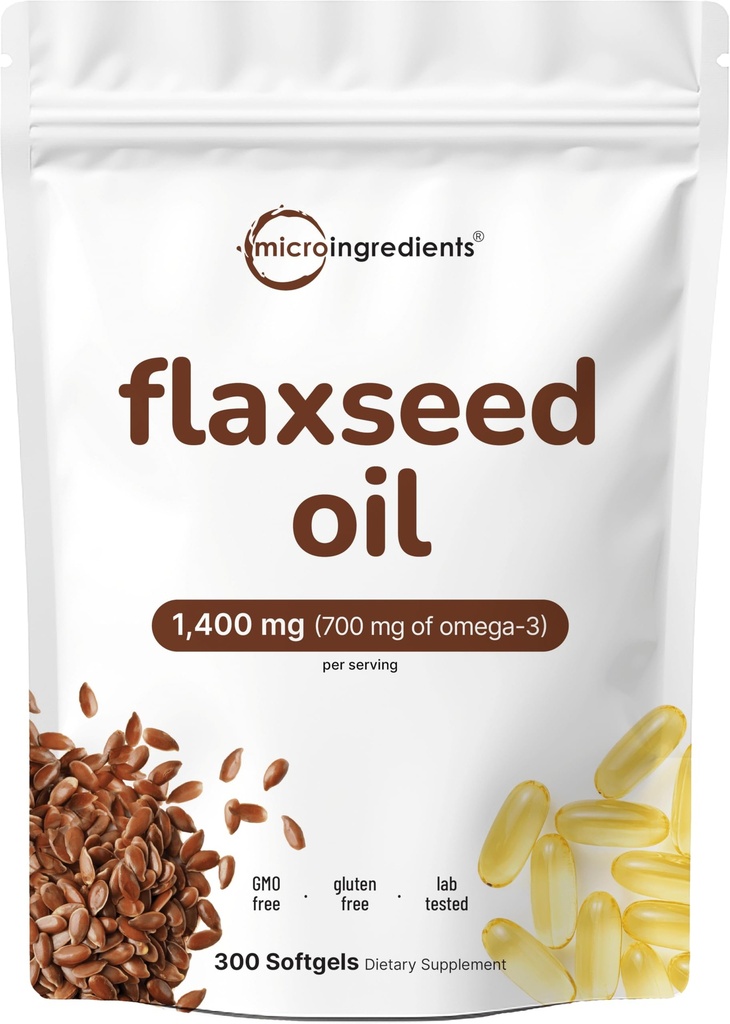 Flaxseed Oil 1400mg Softgels, 300 grejer | w / 700mg ALA Omega 3, Cold Pressed, Rich in Fatty Acids, Alpha Linolenic Acid, Support Heart Health & Immune System | Non-GMO, No Gluten - 300 portioner