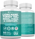 Lions Mane 3000mg Turkiet Tail 3000mg Reishl 1000mg Chaga 1000mg Cordyceps pulverextrakt Innehåller Maitaake Shiitake Black Fungus,Brain Supplement, mineraltillskott, 60 kapslar