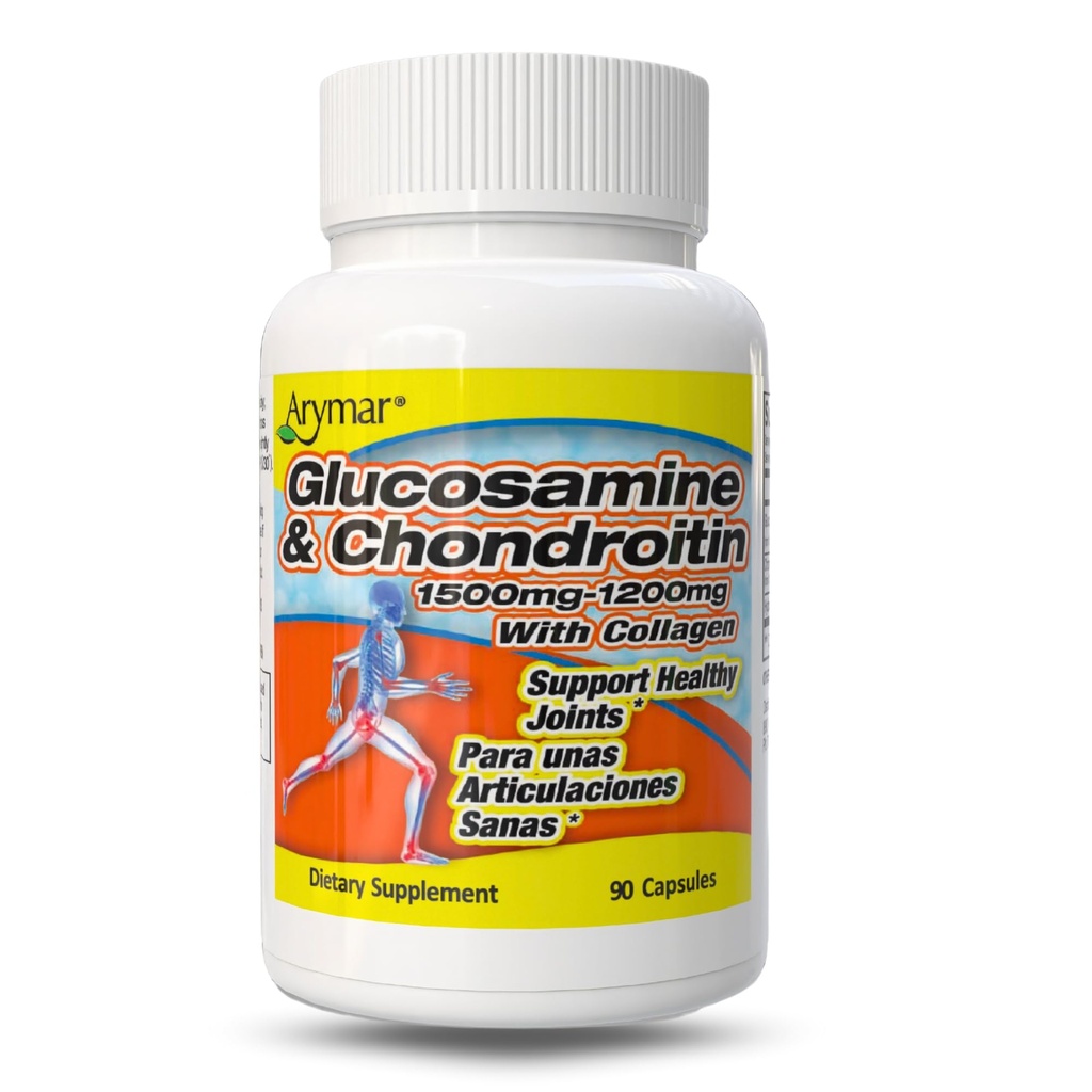 ARYMAR Glukosamin 1500 mg och Chondroitin 1200 mg med Collagen – Joint Health Supplement – 90 kapslar