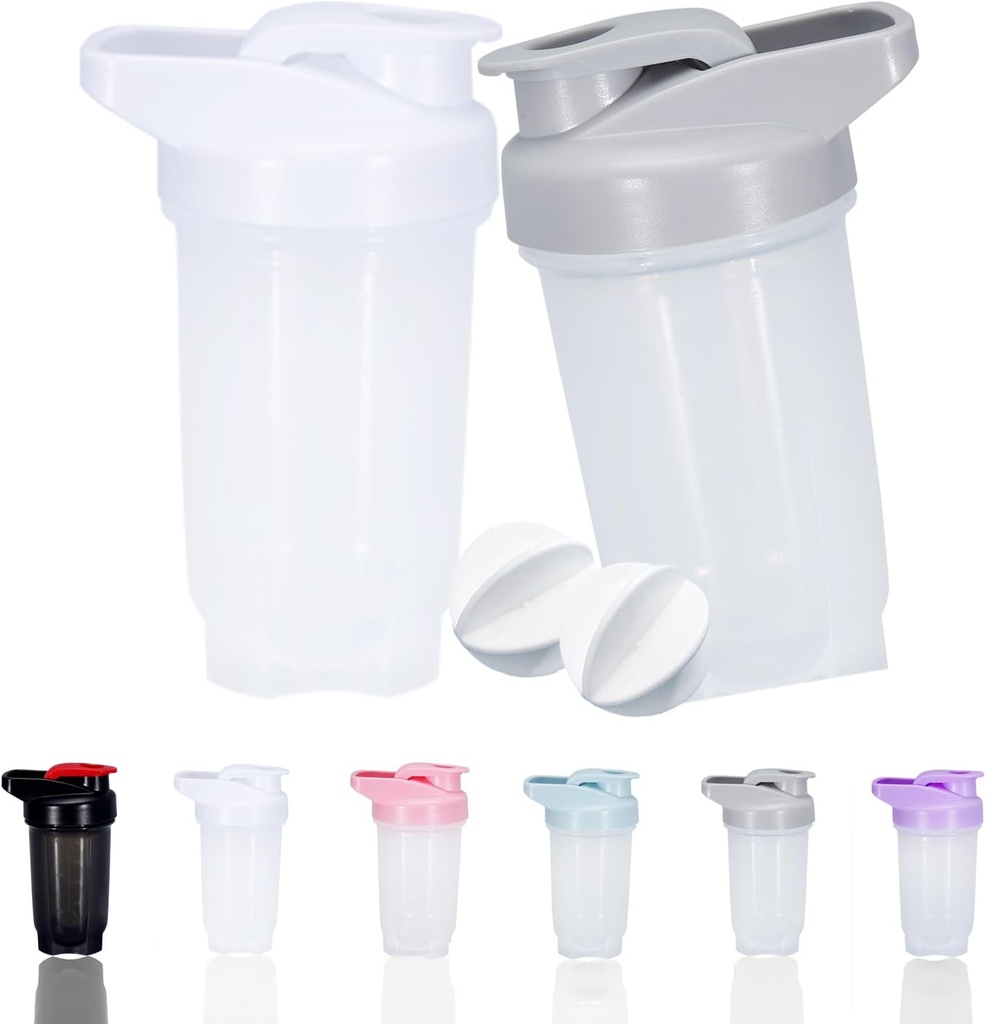 Shaker Bottle Protein Shakes Cup och 10-Ounce/300ML Shaker-Bottle med Whisk Balls, Protein Shaker- Bottles Set, Non-BPA plast (Grey+White(2PCS))