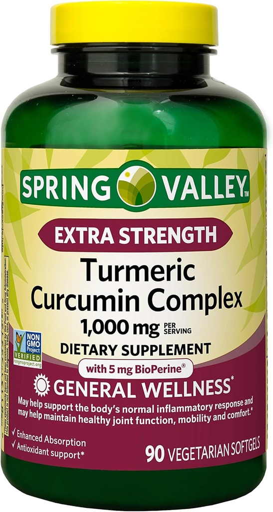 Spring Valley Extra styrka gurkmeja Curcumin Komplex mjuka gels Kosttillskott, 1000 mg, 90 greve