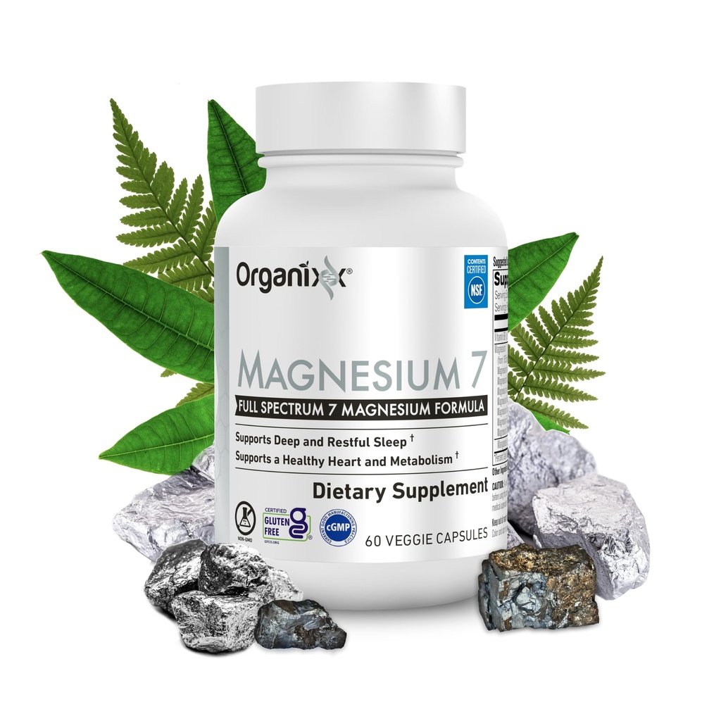 Organixx Magnesium Glycinate Supplement for Support Sleep, Muscle & Heart Health, 7 Typ Magnesium Komplex med vitamin B6, Mangan Citrate, Gluten Free, Vegan, Non GMO, High Absorption, 60 kapslar