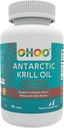 OHOO Antarctic Krill Oil 500mg Omega-3 EPA & DHA Supplement, Phopholipids, Antioxidant Astaxanthin, stöder hälsosamt hjärta och anti-aging Supplement med No Fishy Aftertaste, 30 Softgels