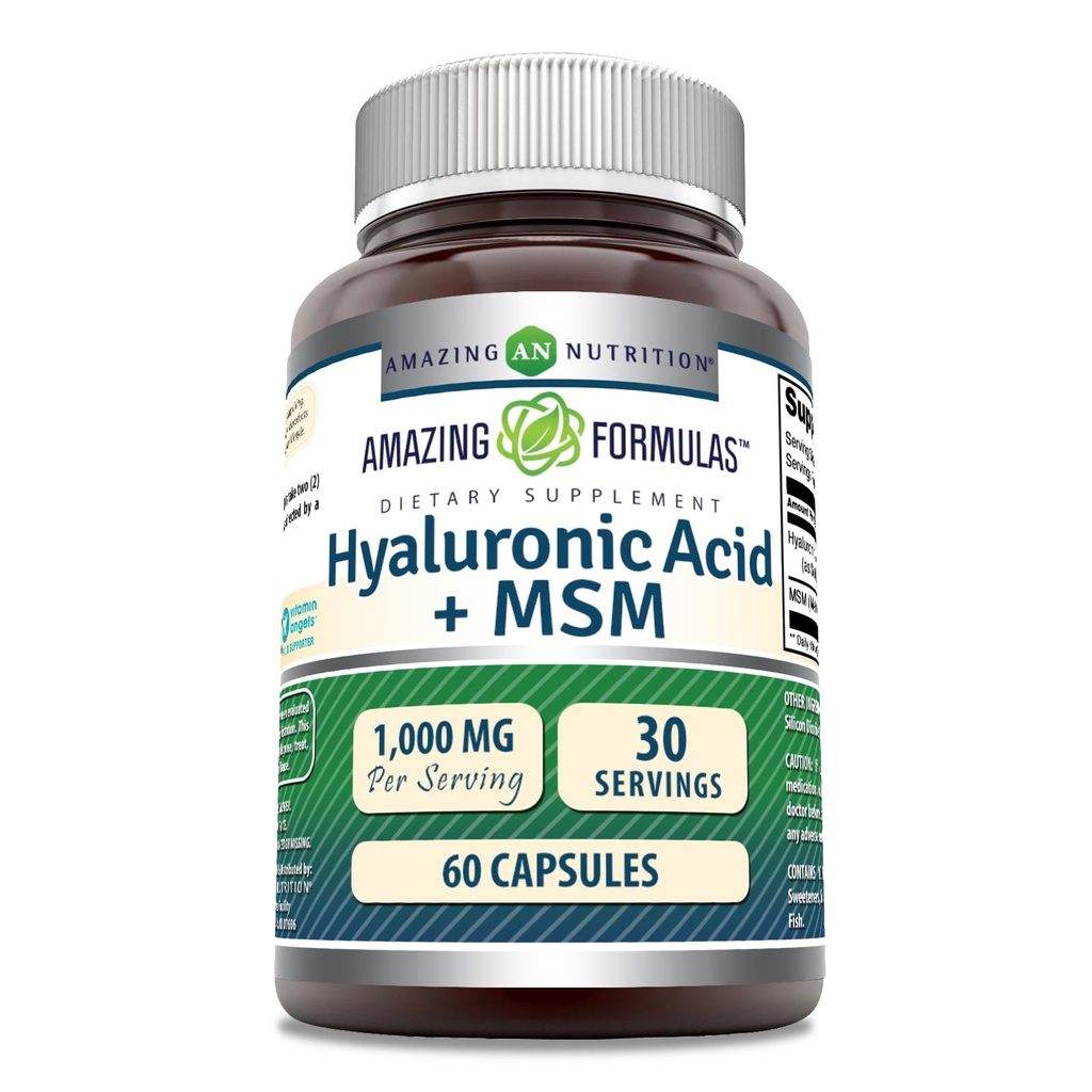 Fantastiska formler Hyaluronic Acid & MSM Supplement | 1000 Mg Per Serving | Capsules | Icke-GMO | Gluten Free | Made in USA (1 Pack, 60 Count)