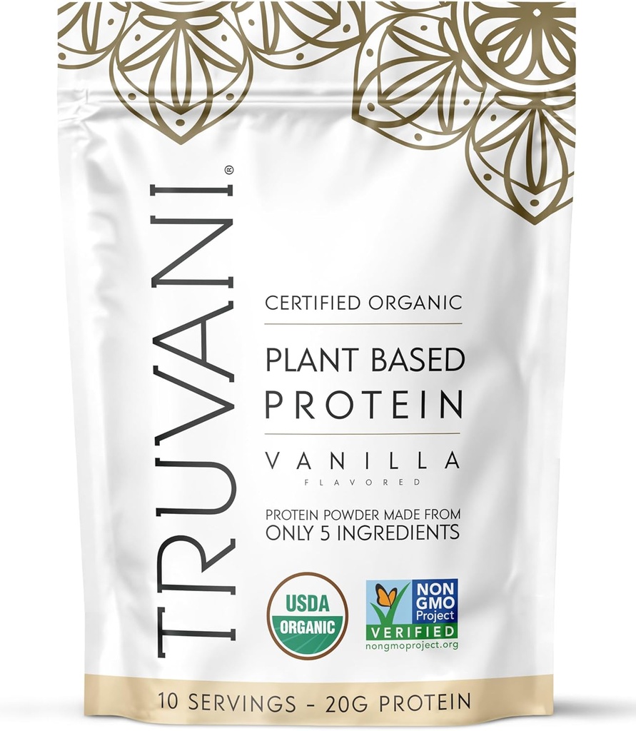 Truvani Vegan Pea Protein Powder | Vanilla | 20g Organic Plant Based Protein | 10 portioner | Keto | Gluten & Dairy Free | Low Carb | No Added Sugar
