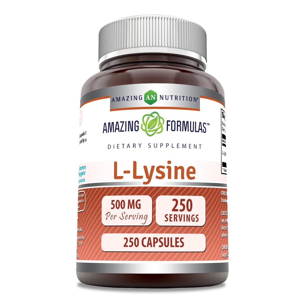 Fantastiska Formler L-Lysine 500 Mg Amino Supplement | Kapslar | Icke-GMO | Glutenfri | Tillverkad i USA (1 Pack | 250 greve)