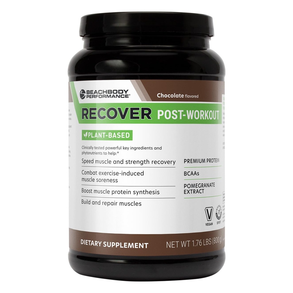 BODi Recover Plant-Based Protein Powder Blend - Post-Workout Chocolate Plant-Based Supplement för Muscle Recovery med 20g Protein, BCAA, Pomegranatextrakt - Snabb återhämtning - 20 Servering Tub
