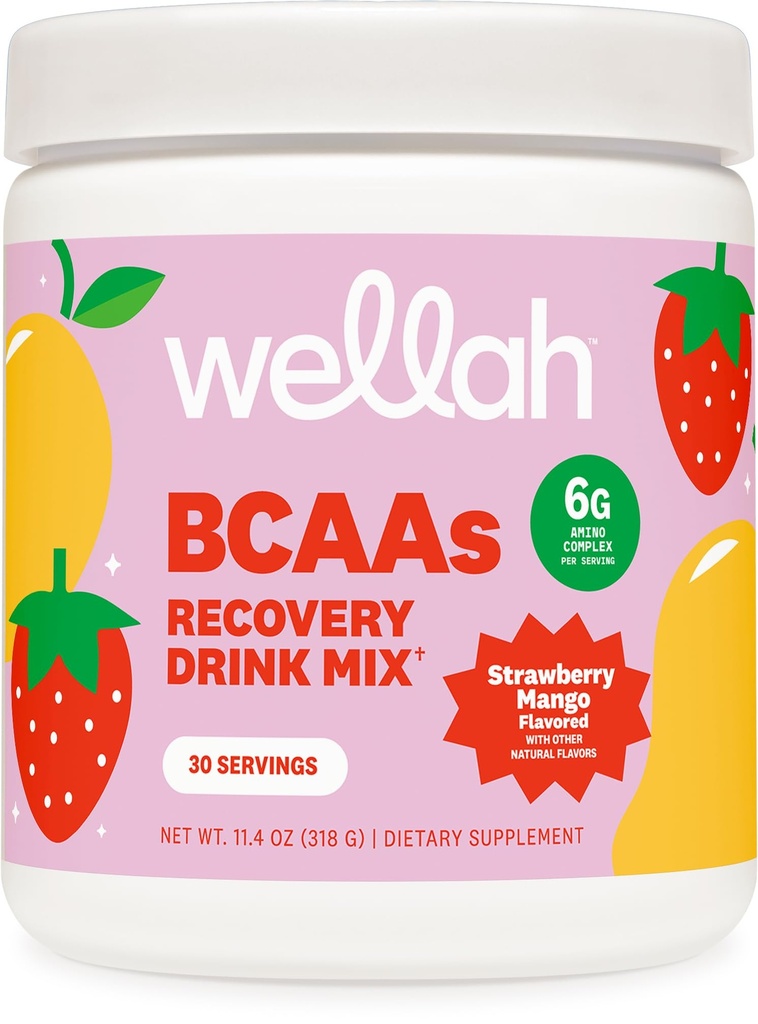 Wellah BCAAs (Strawberry Mango Flavored) 30 Servings - BCAA Powder with Hydration Complex