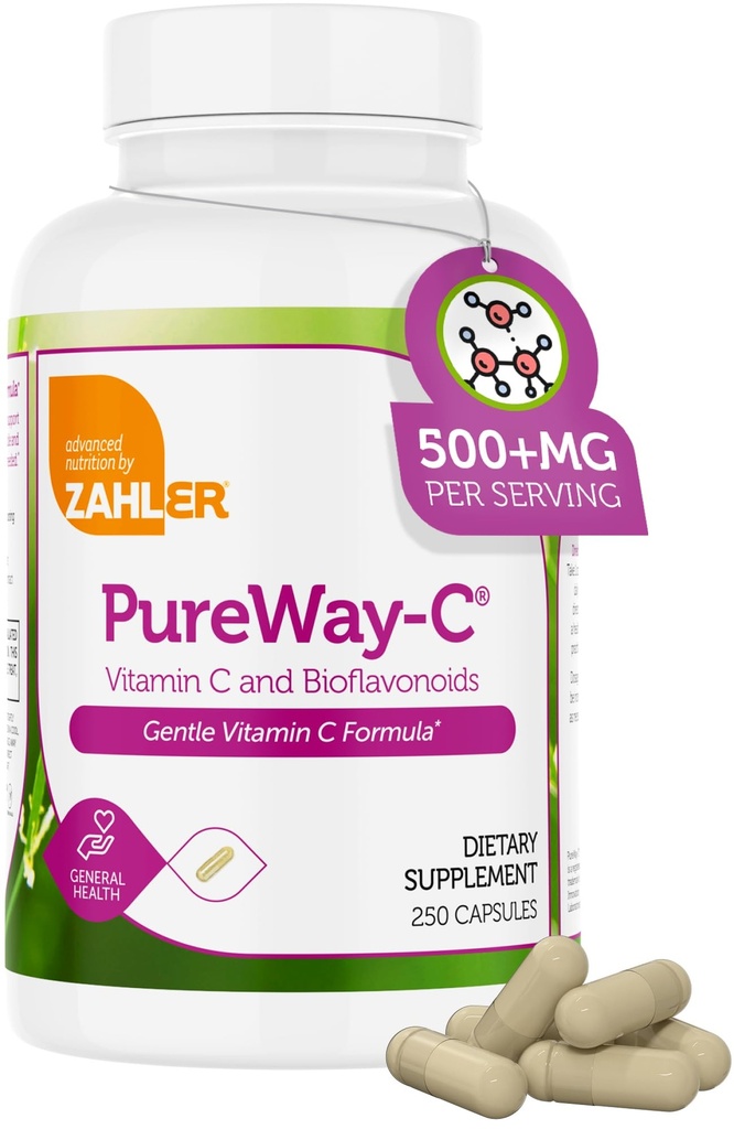 Zahler Vitamin C 500mg - Vitamin C Capsules 500mg med Bioflavonoider - Gentle on Stomach - Immune Support - Gluten Free Non-GMO VIT C 500mg Vitamin C Supplement för vuxna (250 greve)