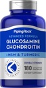 Piping Rock Glucosamine Chondroitin MSM och gurkmeja | 180 kapslar | Komplext tillskott | Avancerad dubbel styrka Formel | Non-GMO, Gluten Free