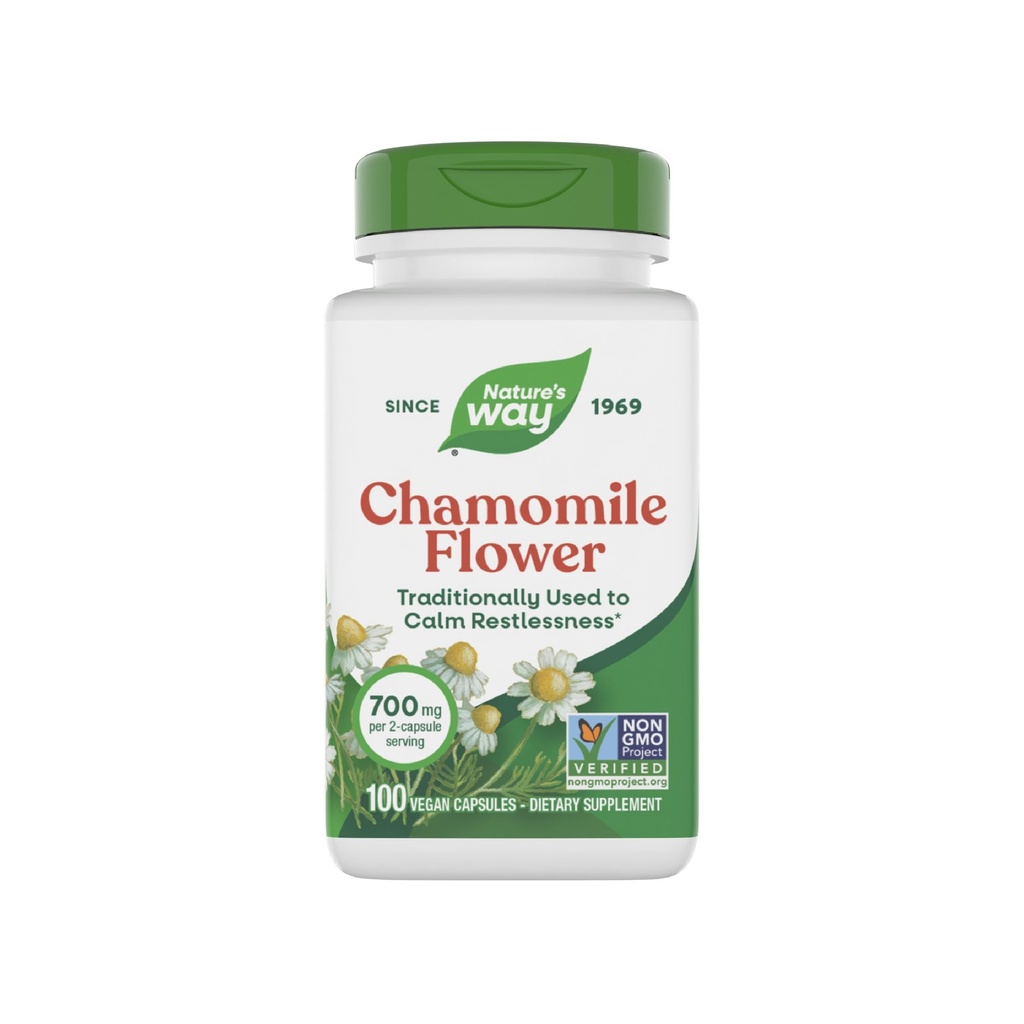 Naturens Way Chamomile Flower - 700 mg per 2-Capsule Serving- Traditional Calming Aid * - Herbal Supplement - Non-GMO Project Verified & Gluten Free - 100 Vegan kapslar