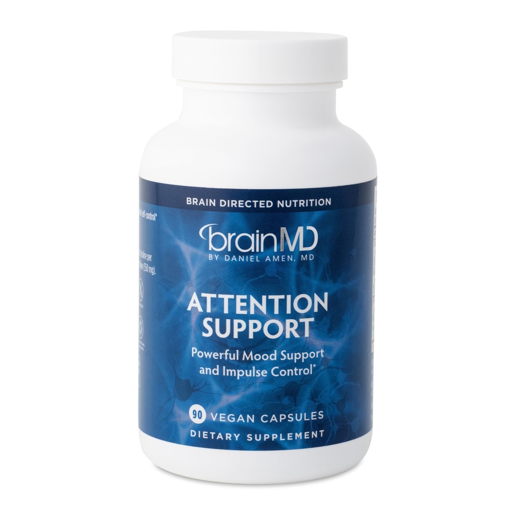 BRAINMD Dr Amen Attention Support - 90 kapslar - Främjar mental fokus och impulskontroll - Glutenfri - 30 portioner