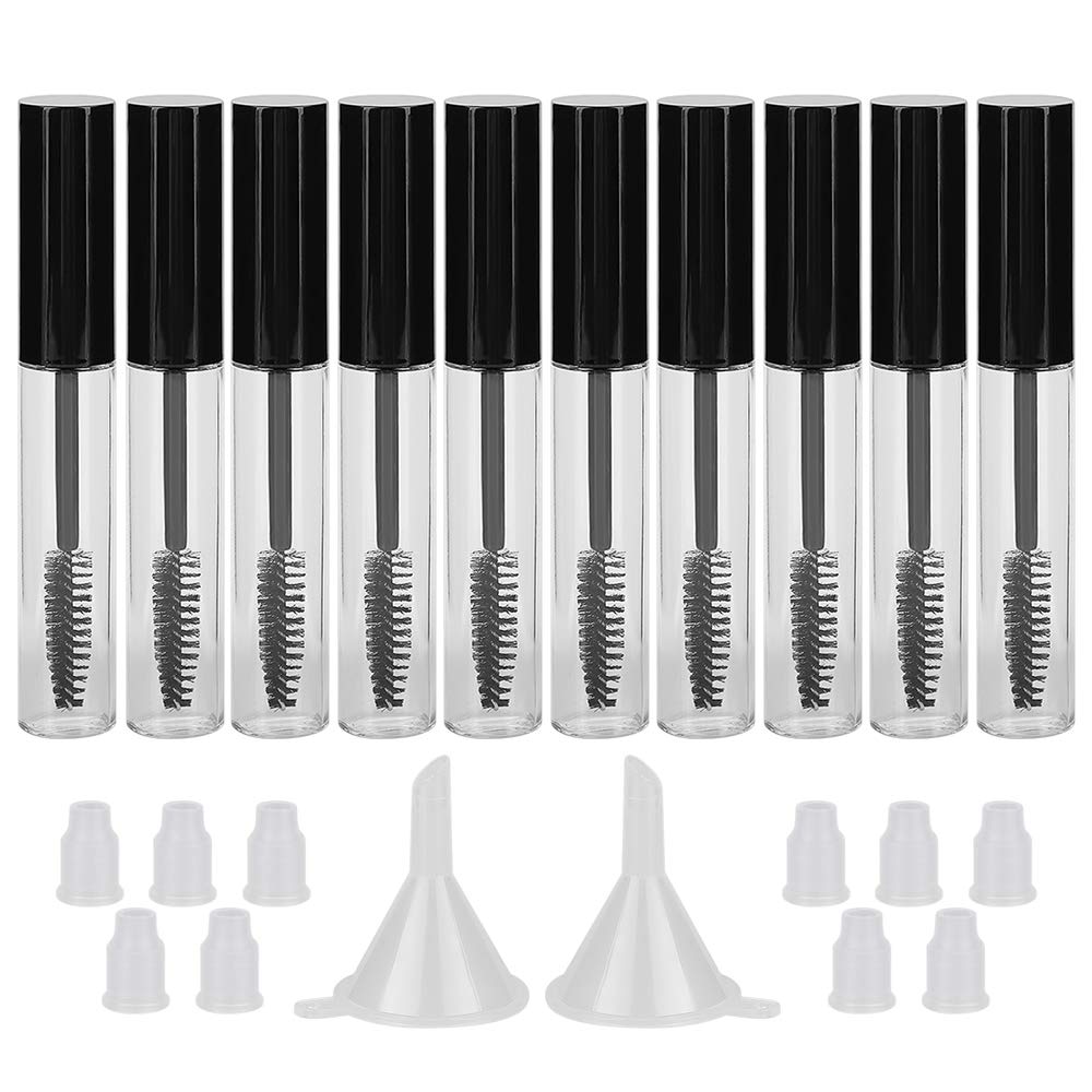 GTHER 10PCS 10ML Empty Mascara Tube Bottle med Eyelash Wand, Rubber Inserts & Funnels Set för Castor Oil / Tillväxtolja, DIY Cream Container med Cap, Black
