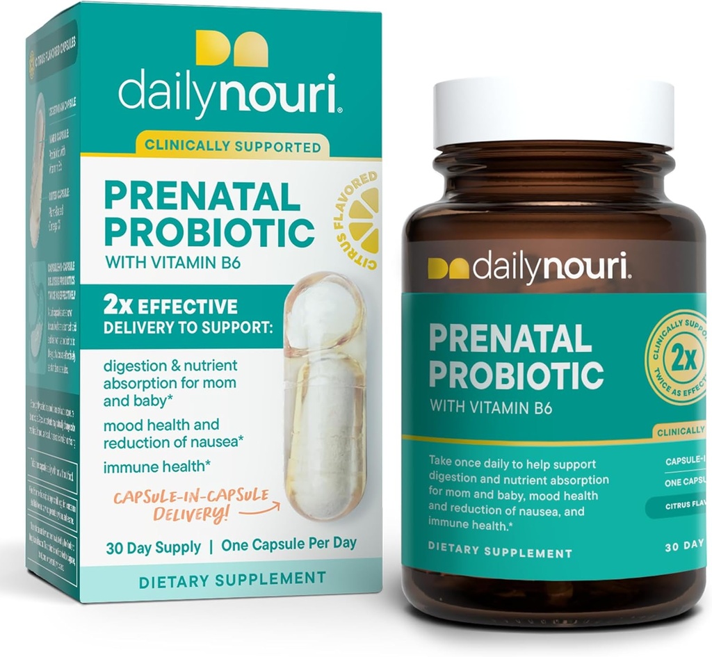 Nouri Prenatal Health Probiotic och Omega Capsules, Prenatal Probiotics for Women, Aids Digestion och Nutrient Absorption for Mom & Baby, Take Daily - 30 Day Supply