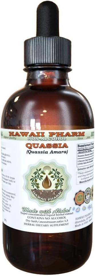 Quassia Alcohol-Free Liquid Extract, Quassia (Quassia Amara) Torkade Bark Glycerite Natural Herbal Supplement, Hawaii Pharm, USA 2 fl.oz