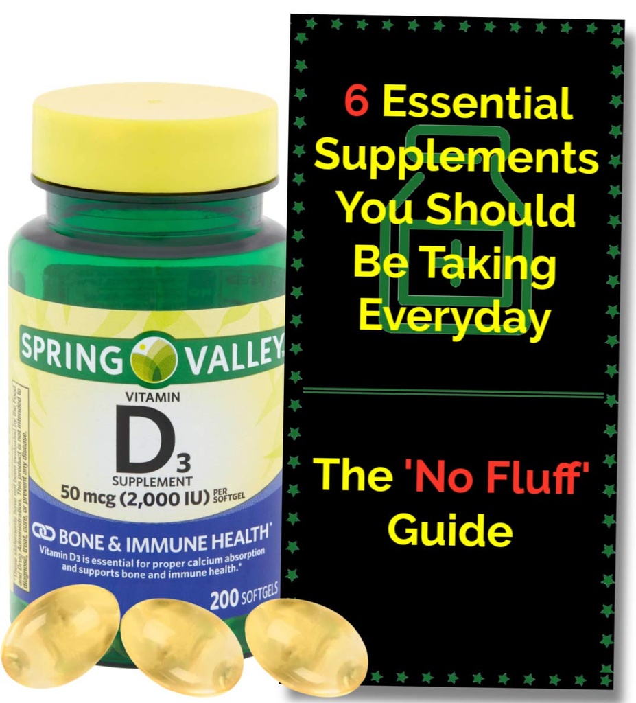 Vitamin D3 2000iu Softgels (50 mcg) (200 greve - 6 + Månadsförsörjning) Bone & Immune Health från Spring Valley. [+]