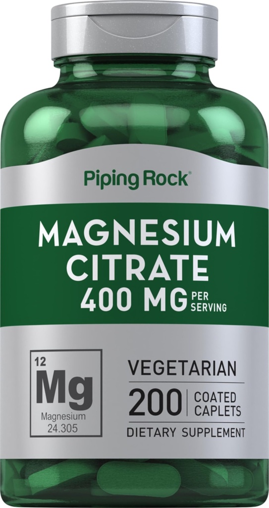 Piping Rock Magnesium Citrate | 400 mg | 200 Caplets | Vegetarisk, icke-GMO, Gluten fri tillägg