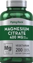 Piping Rock Magnesium Citrate | 400 mg | 200 Caplets | Vegetarisk, icke-GMO, Gluten fri tillägg