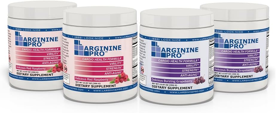 L-ARGININE PRO | 5 500mg L-Arginine Plus L-Citrulline 1,100mg Raspberry & Grape Powder Drink Mix Supplement för ökad Nitric Oxide Production
