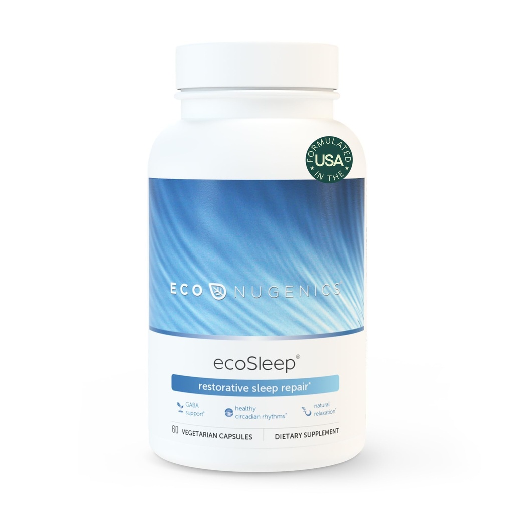 EcoNugenics ecoSleep: Sleep Aid med GABA Support Blend, Magnesium, L-Theanine, Niacin - Hjälper till att främja djup sömn, friska cirkadiska rytmer, avkoppling, lugn - Tillägg för vuxna, 60 kapslar