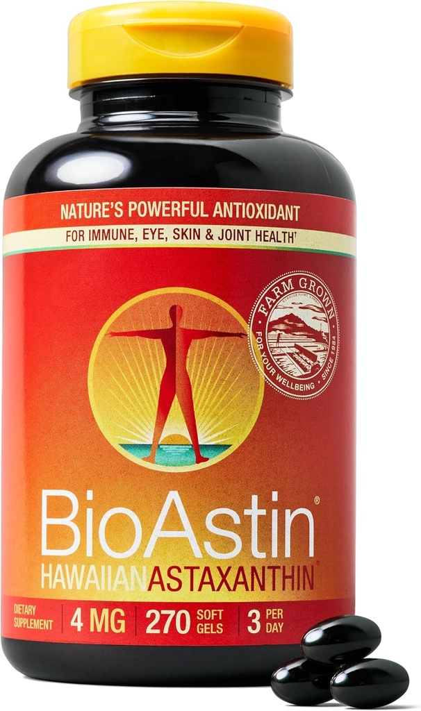 Nutrex Hawaii BioAstin Hawaiian Astaxanthin - 4mg, 270 Softgels - Farm-Direct Premium Antioxidant Supplement för att stödja öga, hud, gemensam och immunsystemhälsa -Non-GMO & Gluten-Free