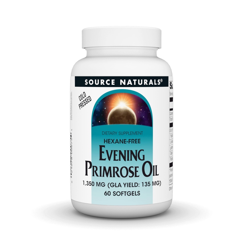 Källa Naturals Evening Primrose Oil - Hexane-Free - 1350mg - GLA Yield: 135 mg - Cold-Pressed - 60 Softgels