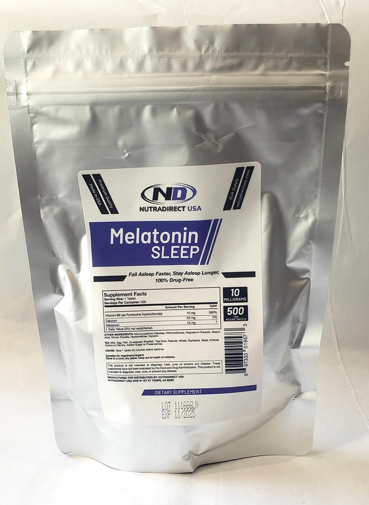NutraDirect Melatonin 10 mg tidsfrisättning - 500 tabletter