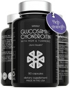 Glukosamin Chondroitin MSM med gurkmeja - Hög styrka gemensamt stöd tillskott för vuxna män och kvinnor - 90 kapslar - 1500 mg glukosaminsulfat per portion
