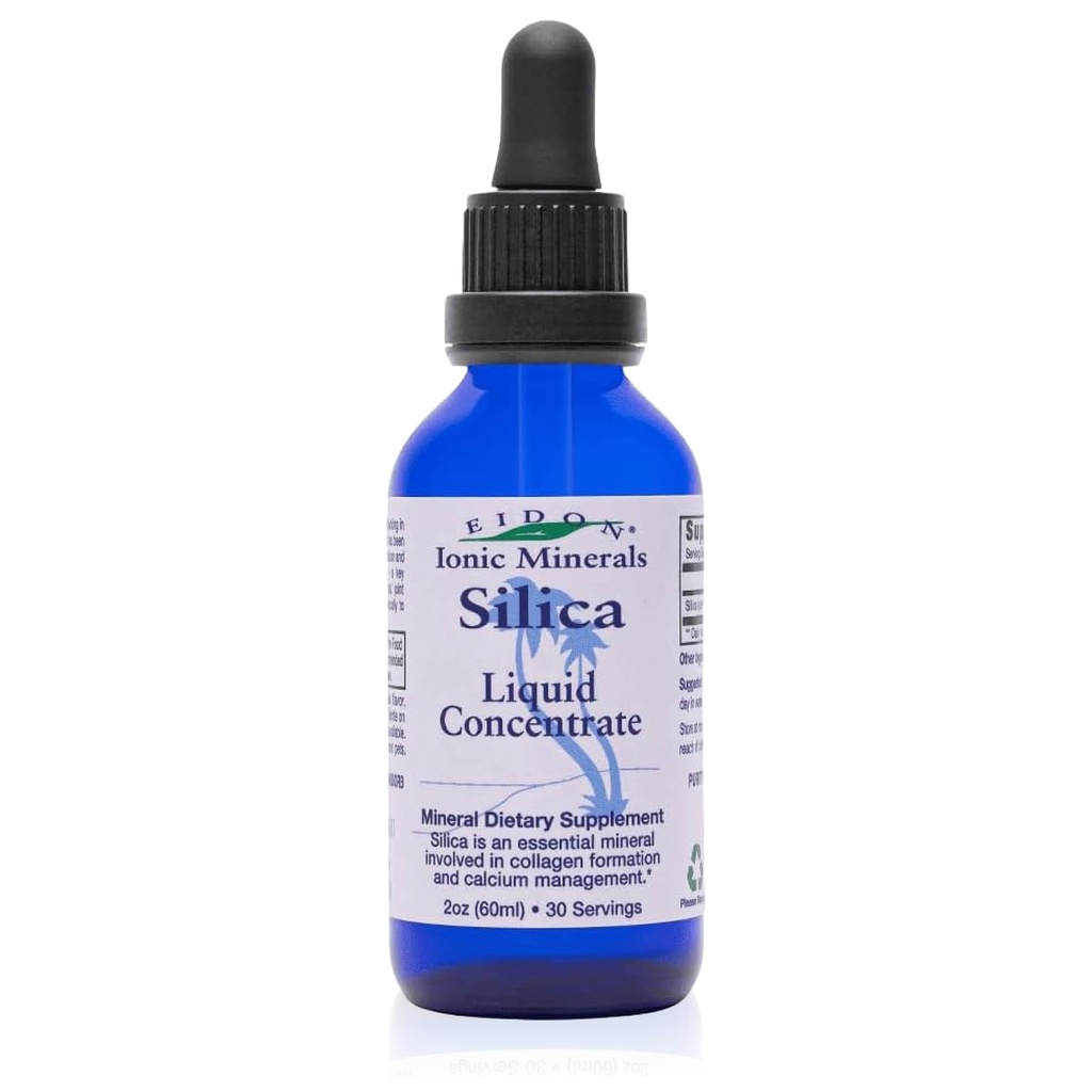 Eidon Liquid Silica Mineral Concentrate - Silica Supplement för hår, hud och naglar, droppar för att stödja Collagen Production, hjälper till att hantera Calcium, No Added Sugar - 2 oz