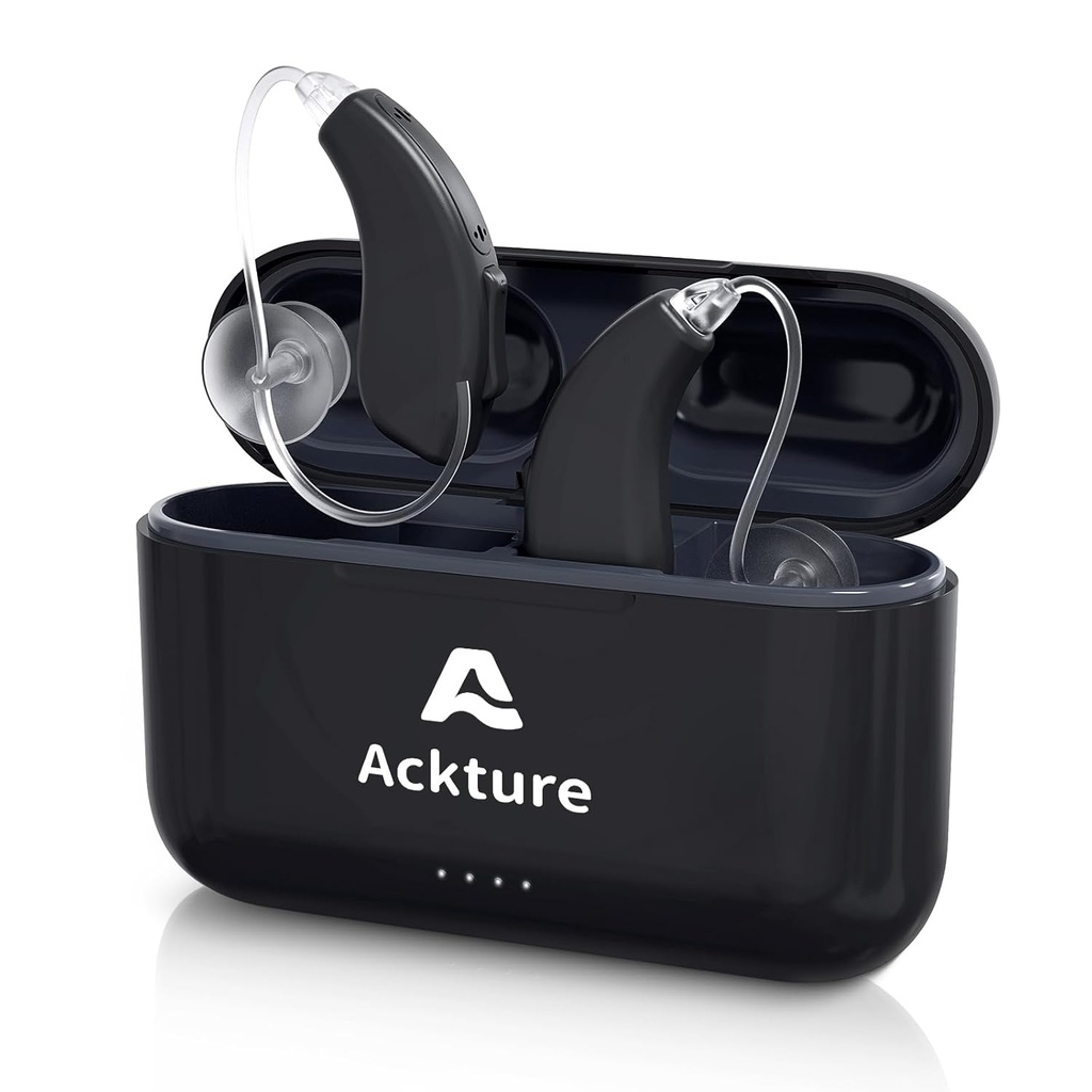 Hörapparater, laddningsbar hörapparat för seniorer vuxna med bulleravbokning, 16-Channel Digital Invisible Hearing Amplifier med volymkontroll, portabel laddningsfall, svart