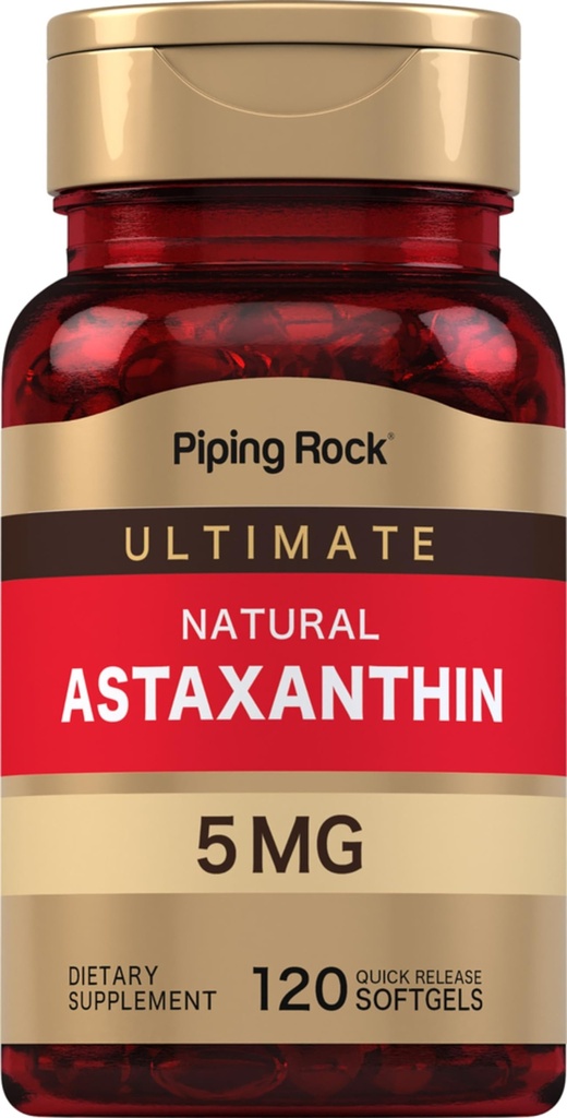 Piping Rock Astaxanthin Supplement 5mg | 120 Softgel Capsules | från Haematococcus Pluvialis Algae Extract | Non-GMO, Gluten Free