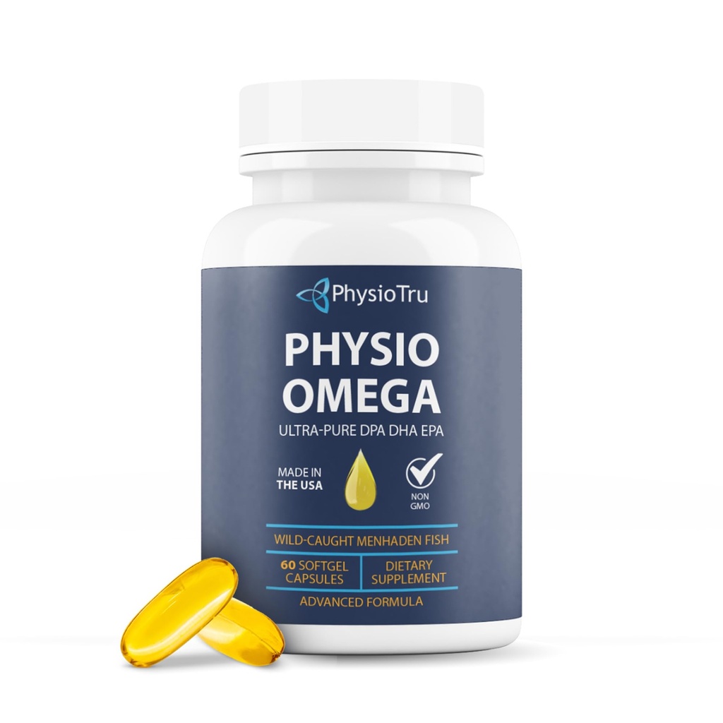 Physio Omega 2400mg Fiskolja med Omega 3 Fatty Acid Supplement - Hjärt- och hjärnhälsotillskott för vuxna - Icke-GMO, Burpless, Light Citrus Flavor, Hållbart Sourced - 60 Softgels, 30-dagars leverans
