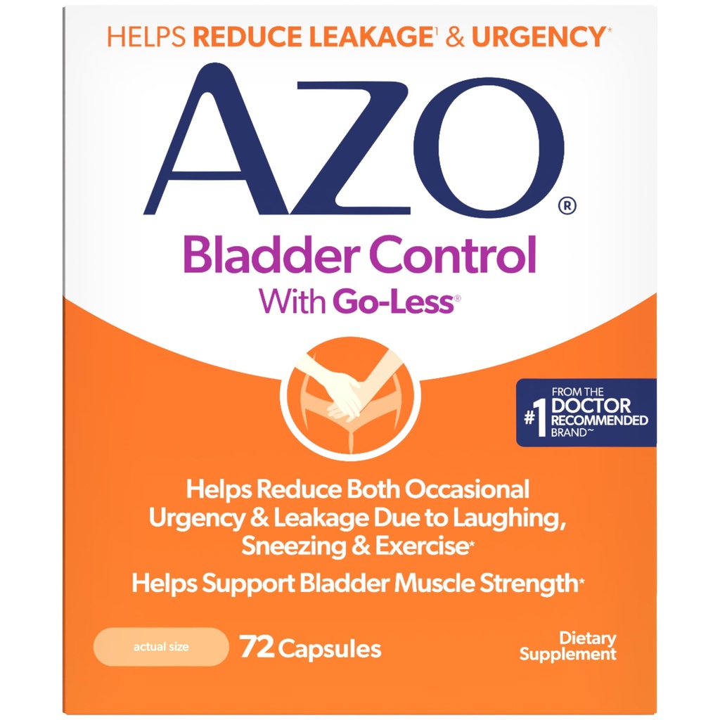AZO Bladder Control med Go-Less Daily Supplement | Hjälper till att minska yrkesbrist, läckage på grund av skratt, nysning och träning | 72 kapslar