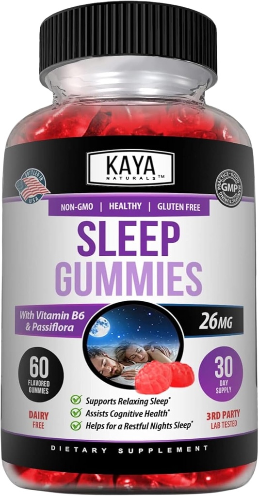 Kaya Naturals Melatonin Gummies (26mg) Hälsotillskott och sömnhjälp för vuxna, hjälper dig att somna naturligt, vitamin B6 Gummies - 60 Gummy vitaminer för kvinnor och män - 30-dagars leverans