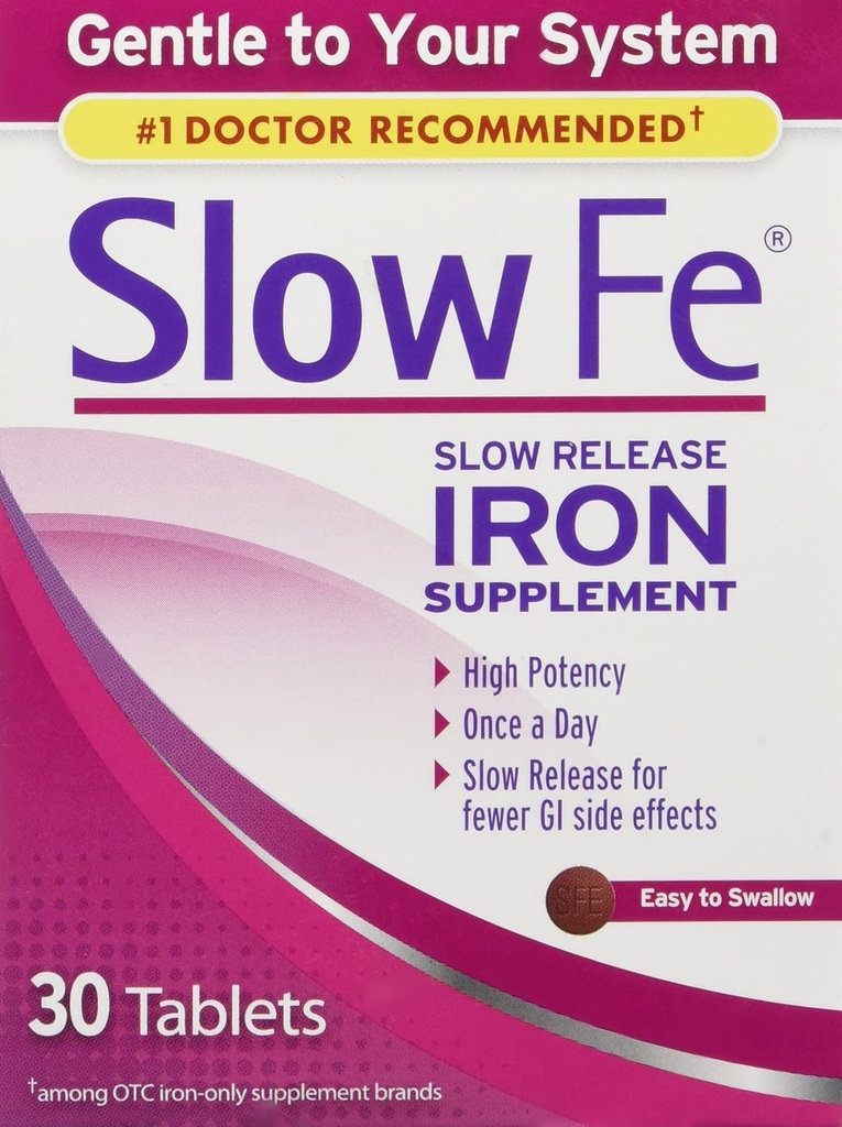 Slow Fe Iron Supplement - långsam frisättning tabletter, hög styrka, genljud på ditt system, 30 tabletter (Pack of 3)