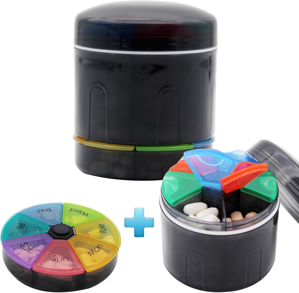Extra stort portabelt pillerfall med dubbla lager 7 avdelningar Medicin Box Månatlig Pill Organizer (Large Bottle)
