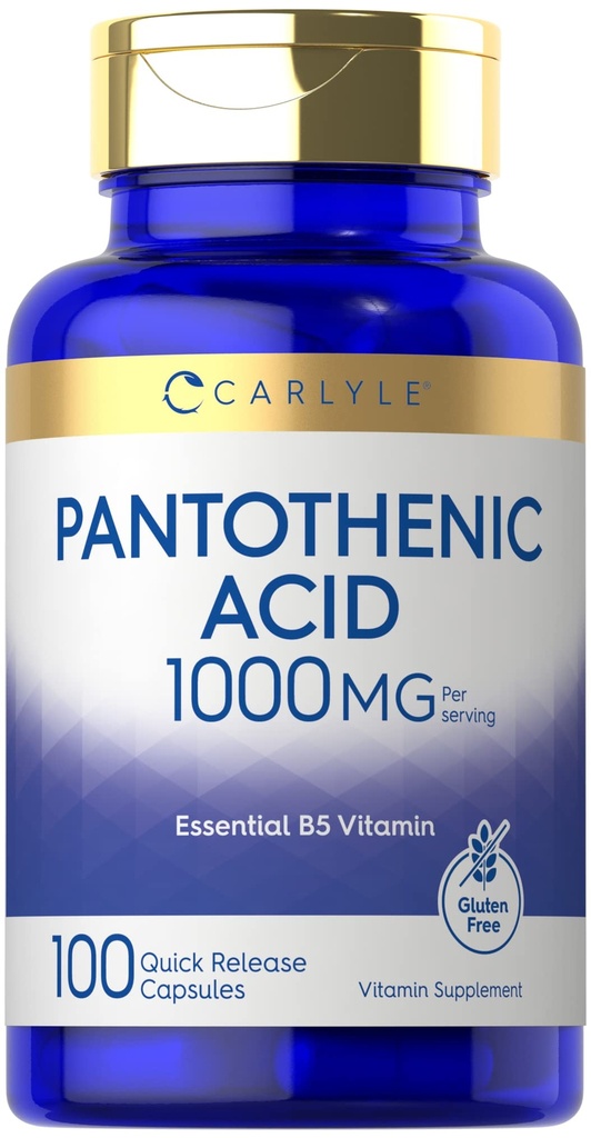 Carlyle Pantothenic Acid | 1000mg | 100 kapslar | Essential B5 Vitamin | Non-GMO, Gluten Free Supplement