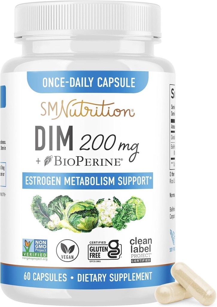 Supplement 200 mg | Estrogen Balance for Women & Men | Hormonal Acne, Hormone Balance, Menopause & Antioxidant Support | Clean Label Project Certified, Vegan & Soy Free Diindolylmethane | 60 Ct.