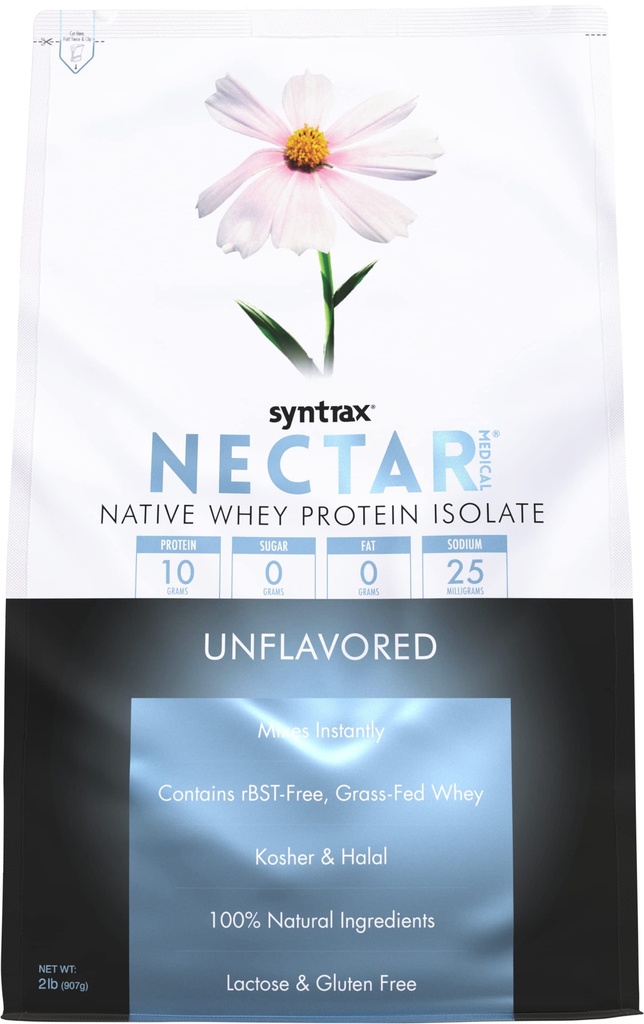 Syntrax Nutrition Nectar Medical, All Natural Whey Protein Isolate, Unflavored, 2 pund.