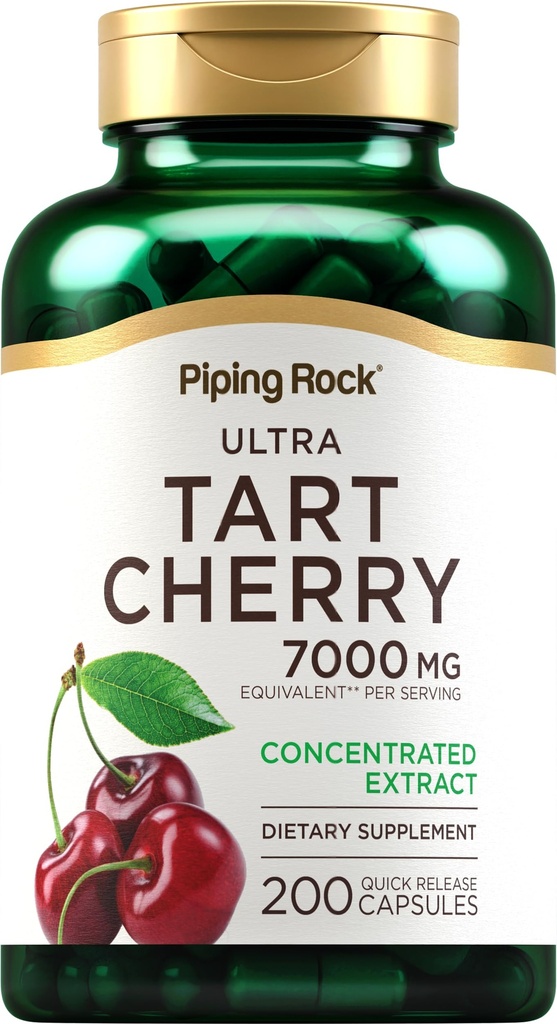 Piping Rock Tart Cherry Extract Capsules | 7000 mg | 200 piller | för kvinnor och män | Ultra Strength koncentrerat extrakt | Non-GMO, Gluten Free Supplement