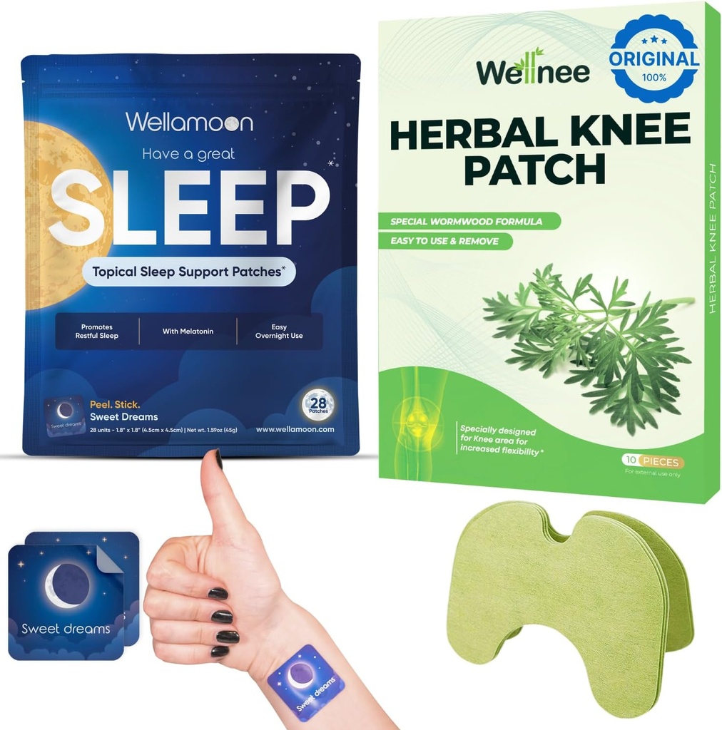 Wellnee & Wellamoon Wellness Pack: Herbal Knee Comfort Patches (10 greve) & Natural Sleep Support Patches (28 greve) - Joint & Muscle Comfort med växtbaserad sömnhjälp