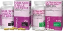 Bronson Hair, Skin & Nails med Biotin Extra Strength Vitamin Supplement för kvinnor + Ultra Biotin 10 000 Mcg